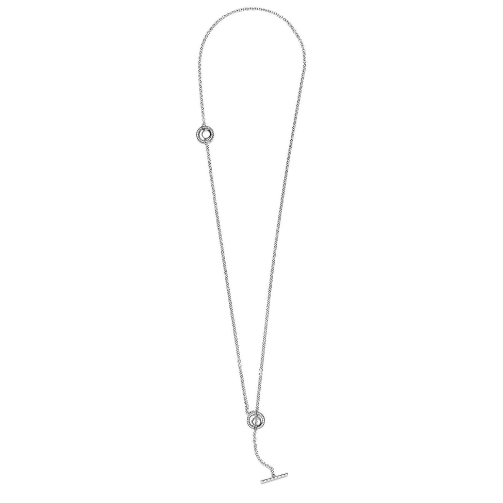 Pandora Pavé Circle Logo T-bar Heart Necklace